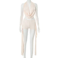 Women Summer 2 Piece Outfits Stylish Solid Color Sleeveless Halter Cowl Neck Tops and Hot Shorts Set for Club Party Wear