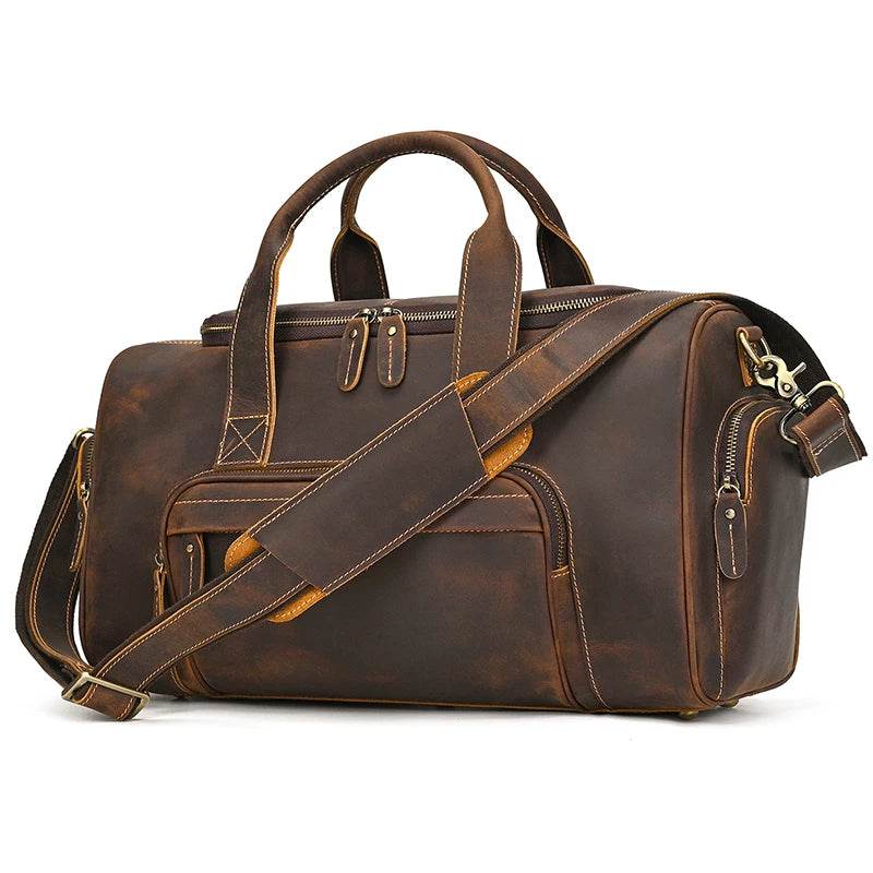 Designer Business Travel Leather Duffle Bag for Men Outdoor Coffee - VacationGrabs