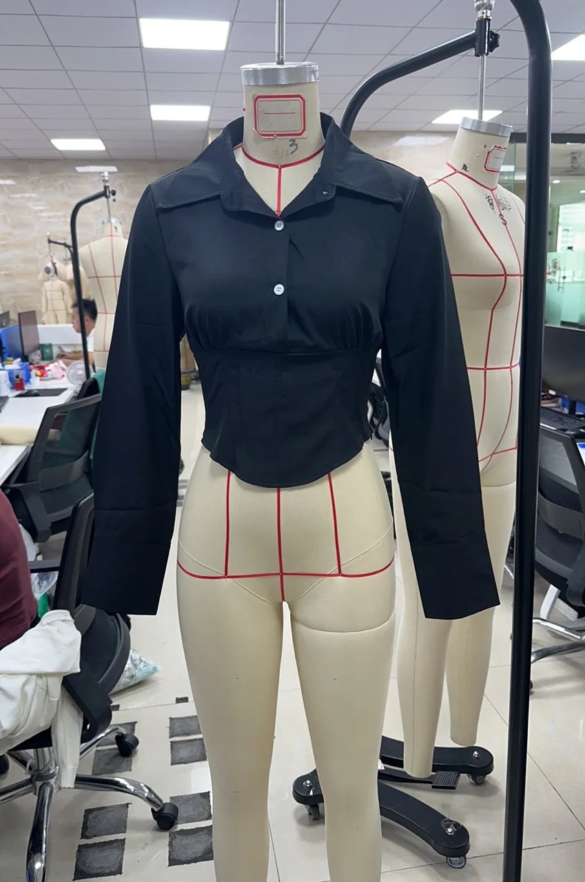VacationGrabs Striped Long Sleeve Corset Shirt Womens Button Up Fall Stylish Layering Tie Back Crop Shirts Blouse Fashion Streetwear
