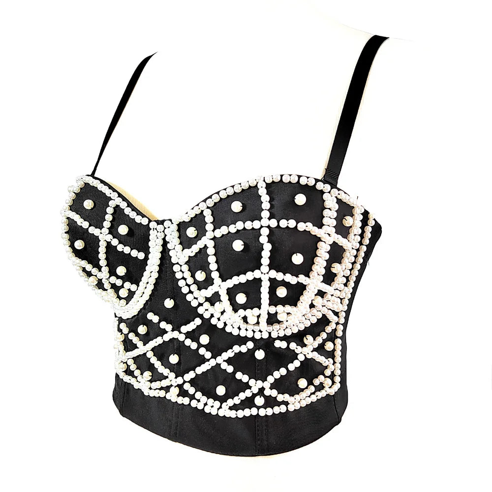 Women's Pearl Embellished Crop Top for Trendy Style