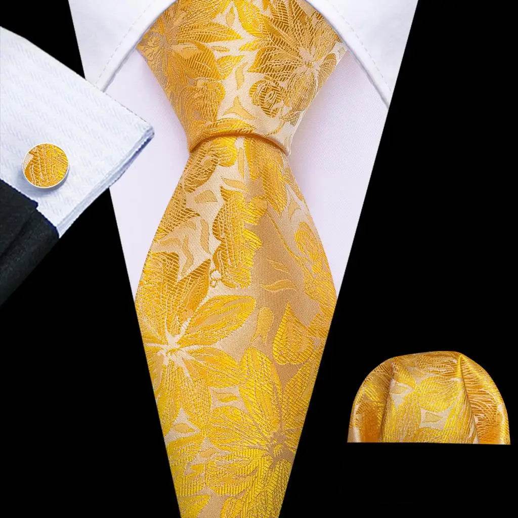 Gold & Beige Silk Tie Set for Men - VacationGrabs