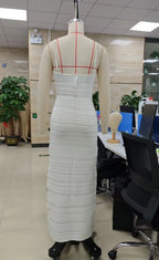VacationGrabs Women Summer Vacation Maxi Dress Spaghetti Strap Square Neck Textured Knit Bodycon Pencil Dress Backless Slim Long Dress