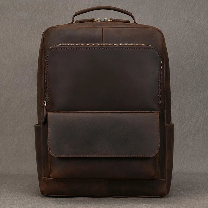 Men’s Crazy Horse Leather Backpack 15.6" Laptop School Bag