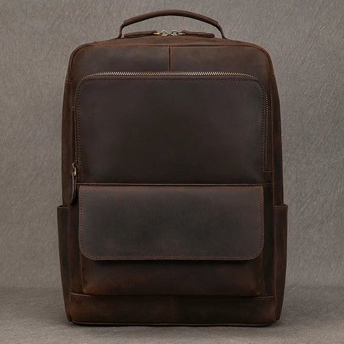 Men’s Crazy Horse Leather Backpack 15.6" Laptop School Bag