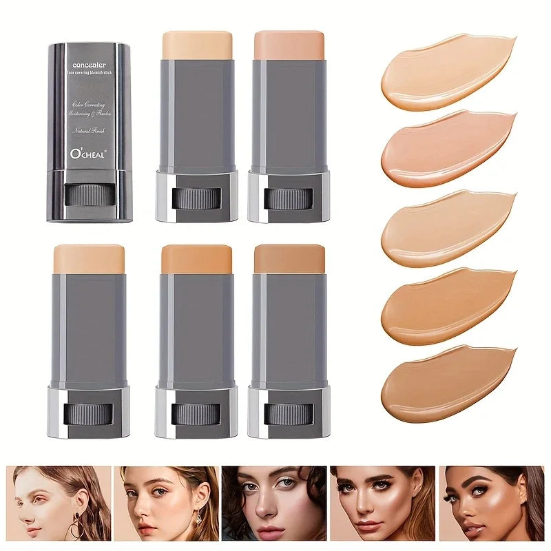 Cream Foundation Stick, Flawless Satin Powder Foundation, Long-Lasting Waterproof Full Coverage Foundation, Suitable for Conceal