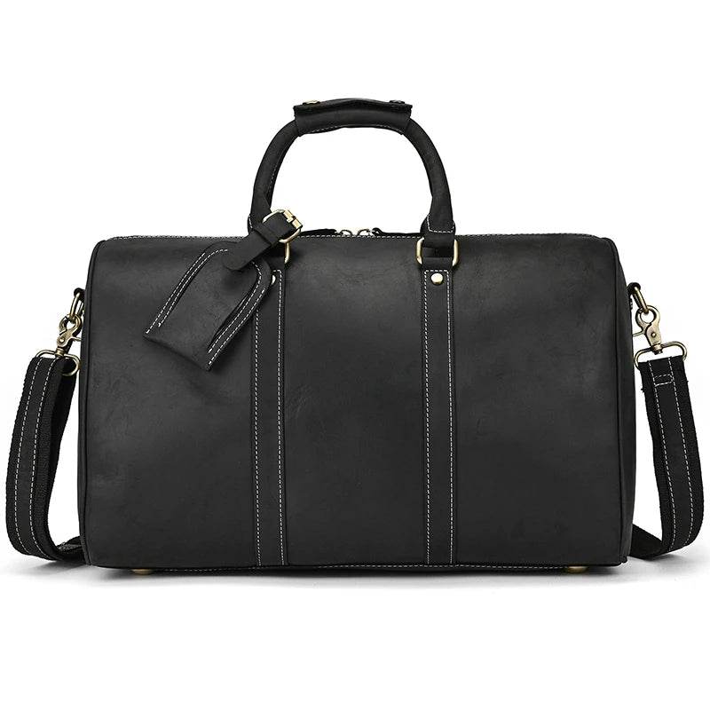 Crazy Horse Leather Men’s Travel Duffle Bag Retro Cowhide - VacationGrabs