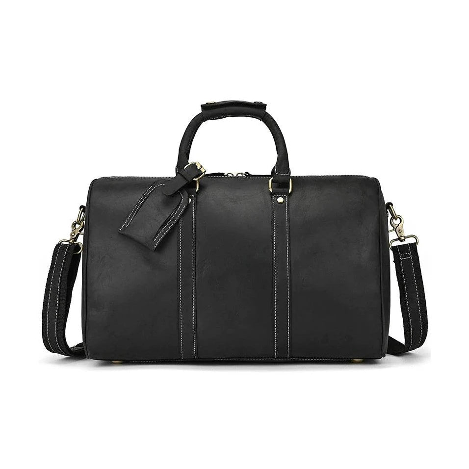 Crazy Horse Leather Men’s Travel Duffle Bag Retro Cowhide - VacationGrabs