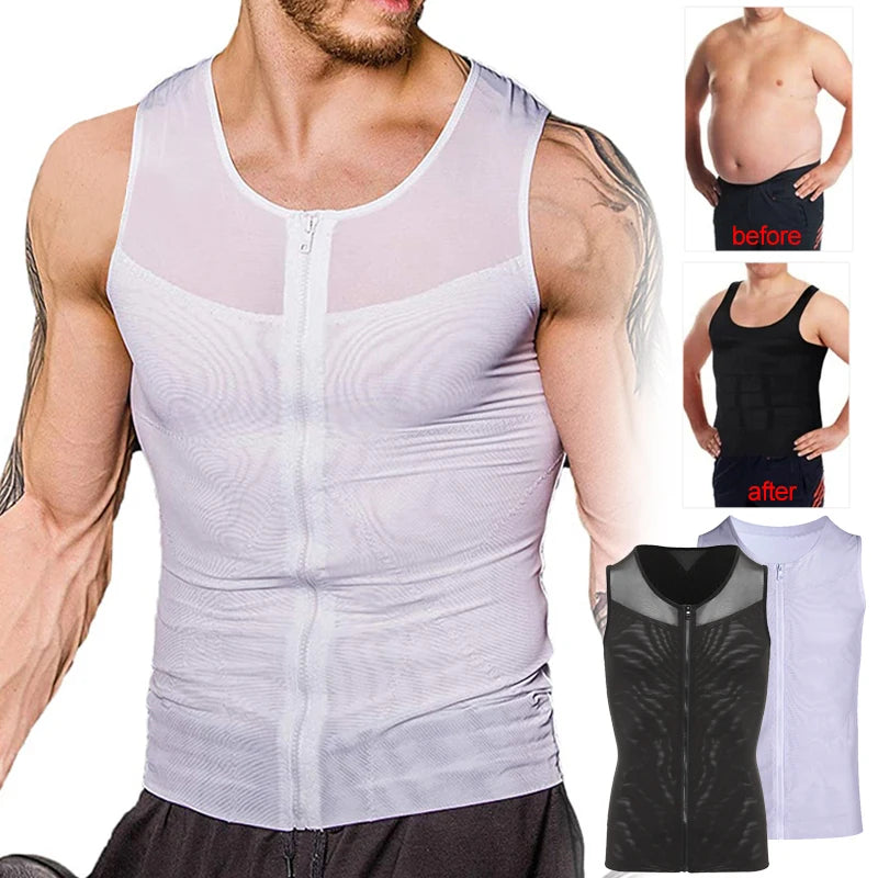 Mens Slimming Body Shaper Shirt Chest Compression Tank Tops Flat Stomach Tummy Control Undershirt Shapewear