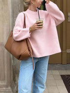 VacationGrabs Women Y2K Oversized Sweater Preppy Long Sleeve Crew Neck Solid Color Loose Grunge Pullover Ribbed Knit Jumpers Top