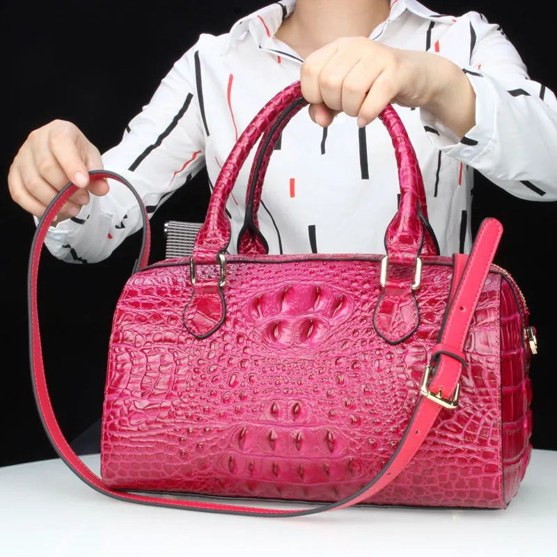 Women's Genuine Leather Crocodile-Pattern Shoulder Bag