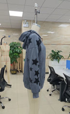 VacationGrabs American Casual Oversized Star Patch Hoodie Women Vintage Loose Drop Shoulder Kangaroo Pocket Everyday Street Sweatshirt