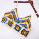 Womens Summer Crochet Knit Crop Top Embroidered Color Block - VacationGrabs