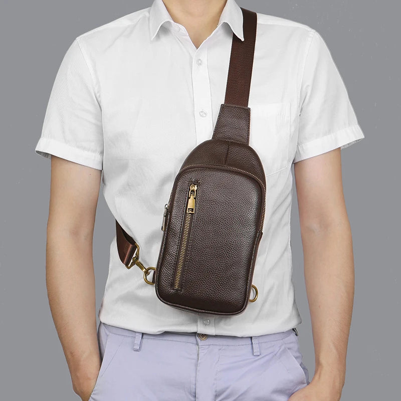 Genuine Leather Small Sling Bag Backpack for Men Travel Outdoor Hunting Hiking Camping