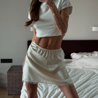 VacationGrabs Women Sexy High Waist Satin Mini Skirt White Red Chic Streetwear Summer Elastic Waist Slim Skirt Hot Girls Casual Simple