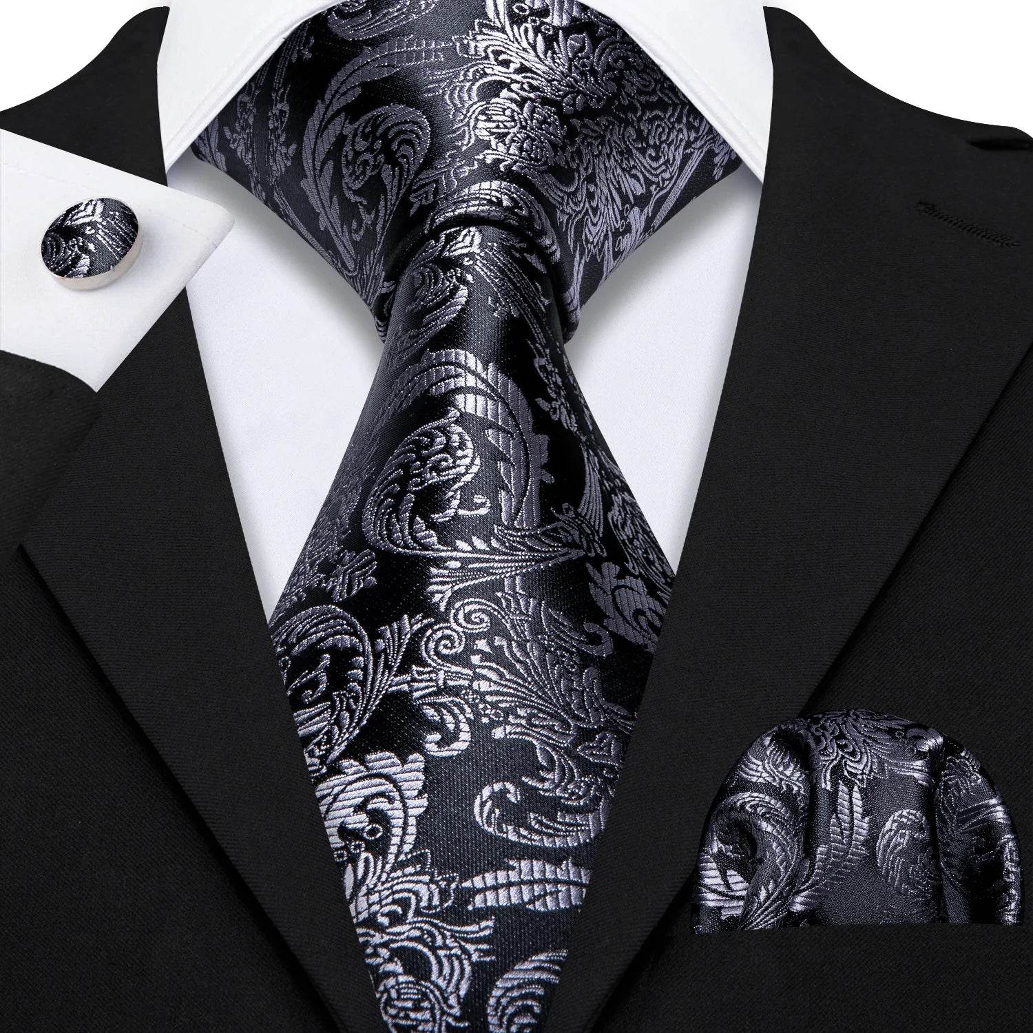 Floral Jacquard Silk Tie Set for Men - VacationGrabs