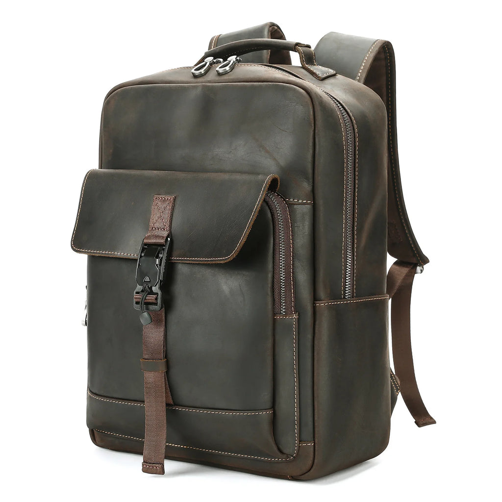 Retro Genuine Leather Double-Shoulder Backpack - European Retro Style