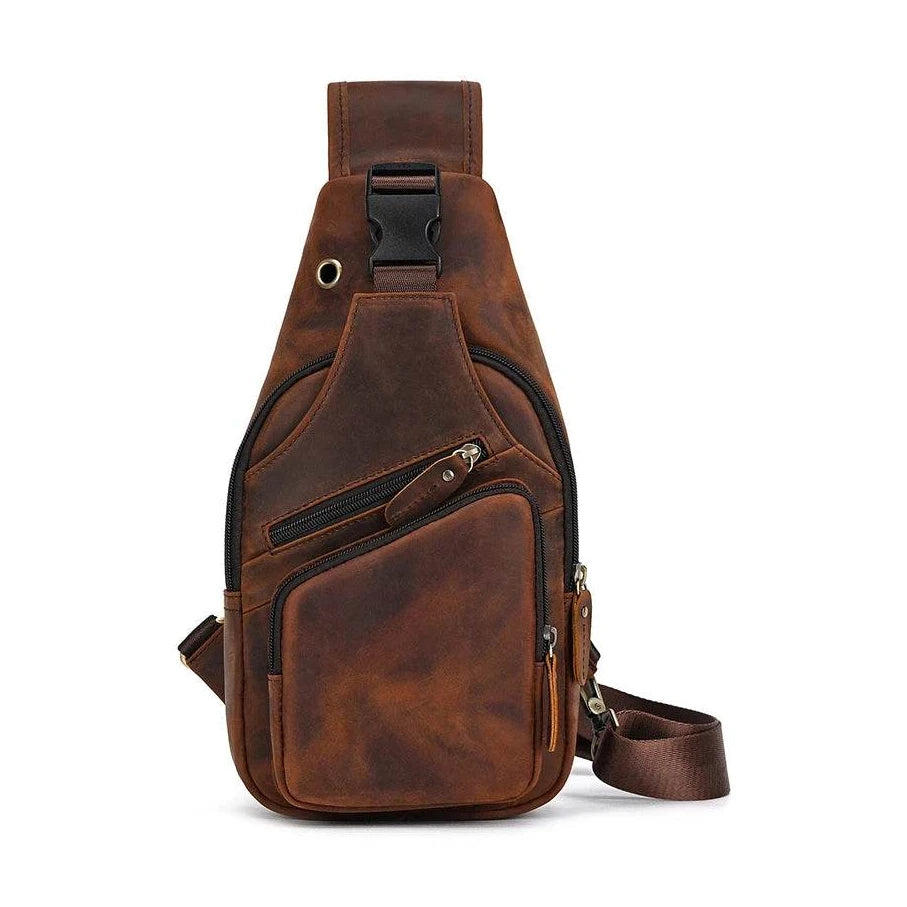 Summer Outdoor Leather Sling Chest Bag for Men - VacationGrabs