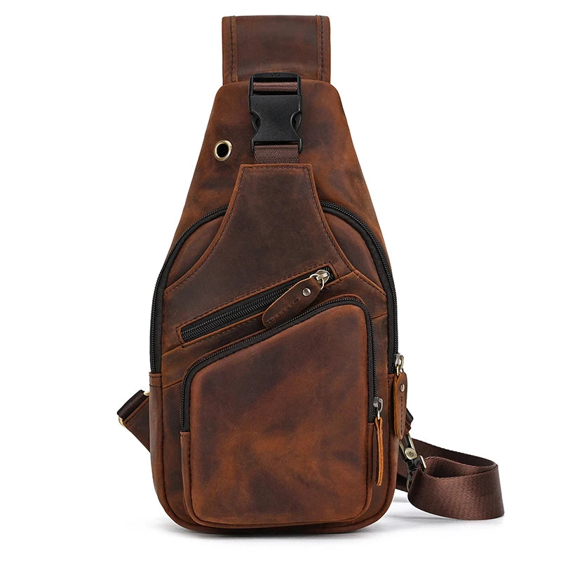 Summer Outdoor Leather Men Single Shoulder Sling Bag Chest Bag For Men Male Backpack Bag Chest Pack