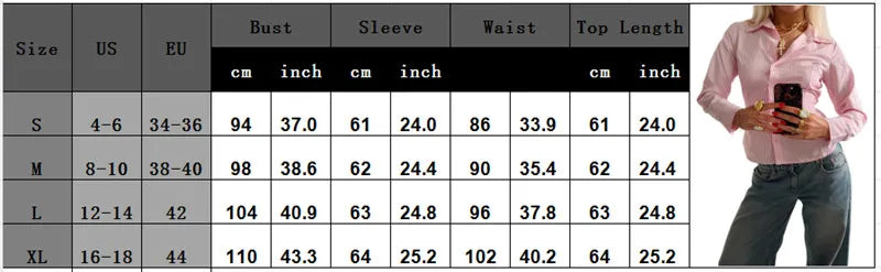 VacationGrabs Women Slim Fit Button Down Striped Shirt Long Sleeve Fitted Button Up Shirt Vintage Y2K Pinstripe Collared Blouse