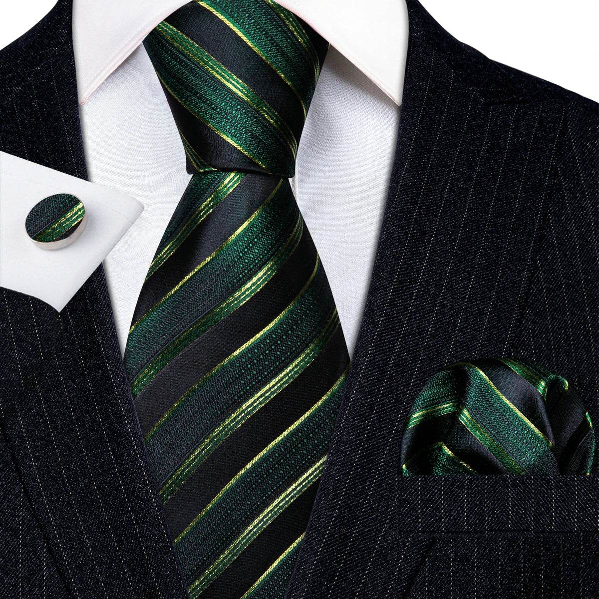 Green Silk Tie Set for Men: Multiple Shades Available - VacationGrabs