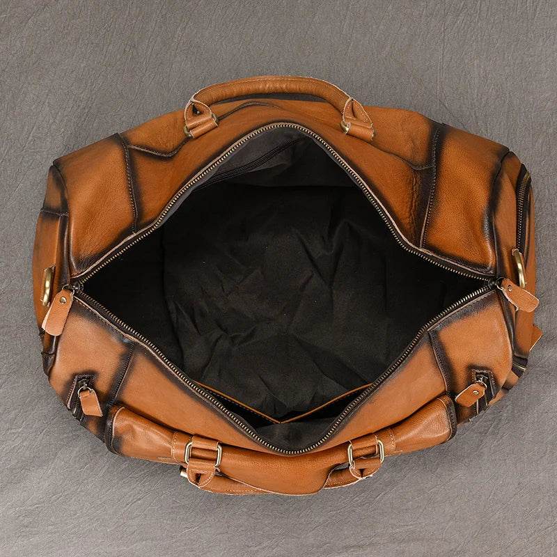 Vintage Men’s Leather Travel Bag Large Duffle with Shoe Compartment - VacationGrabs