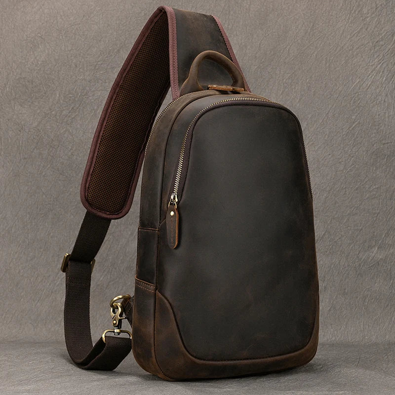 Luufan Men's Chest Bag Genuine Leather Shoulder Messenger Bag Male Sling Bags Travel Day Pack Tablet Design Crossbody Summer Bag