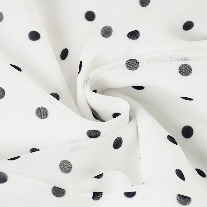 VacationGrabs Polka Dot Floor-length Chiffon Skirt French Style Ruffled Mesh A-line Skirts Elegant Maxi Bottoms High Waist Streetwear