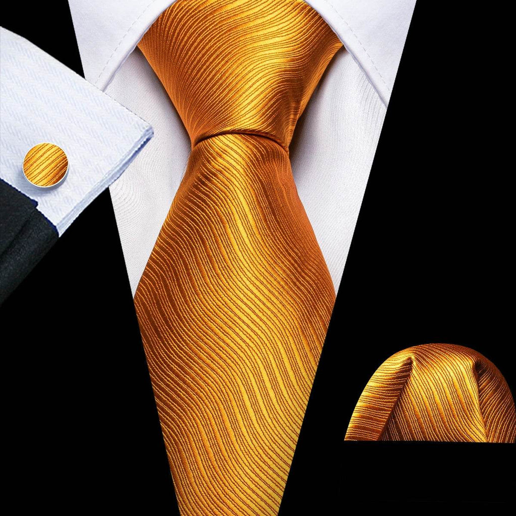 Gold & Beige Silk Tie Set for Men - VacationGrabs