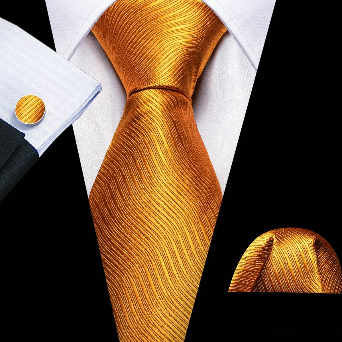 Gold & Beige Silk Tie Set for Men - VacationGrabs