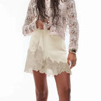VacationGrabs Flowy A Line Short Fairy Mini Skirt Women Lace Silk Satin Half Slip Skirt Y2k Coquette Low Rise Lace Trim Underskirts