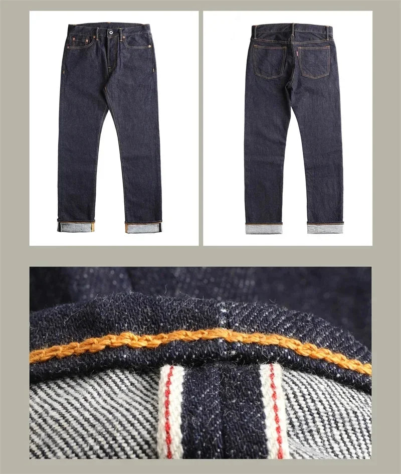 Red Tornado Mens Slim Straight Jeans Rinsed Red Selvedge Denim Pants