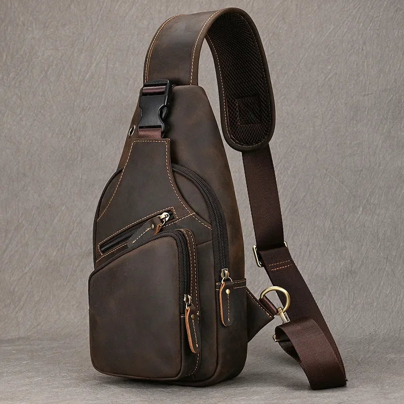 Men's Genuine Leather Sling Bag – Vintage Crossbody Chest Pack