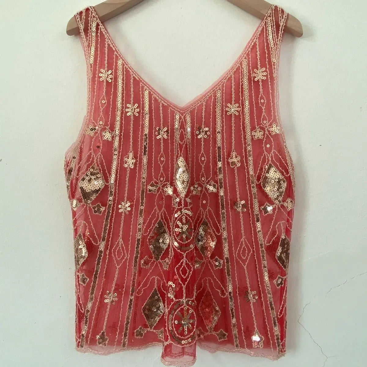 Trendy Sequins Beads Flower Pattern Vests Women's Sleeveless Open Back V Neck Camisoles See-Through Chic Summer Camis