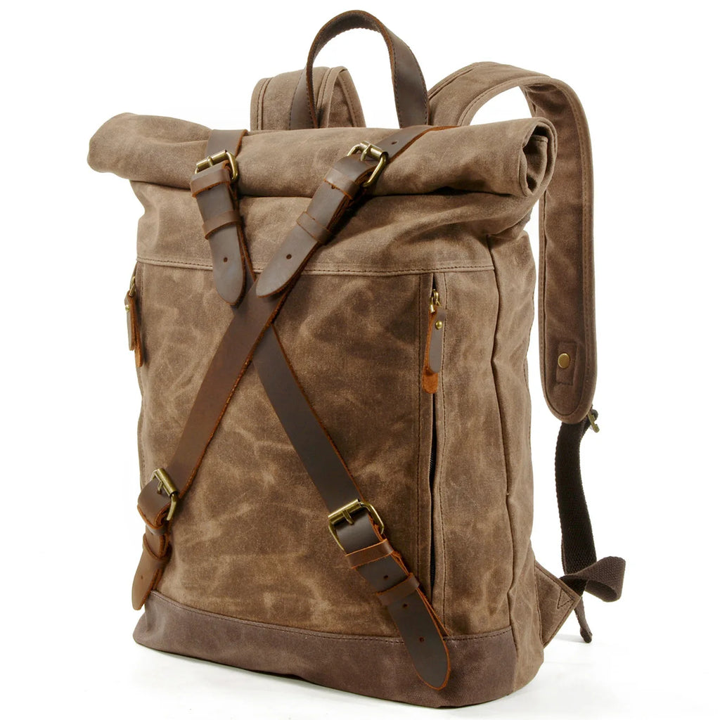 Vintage Oil Wax Canvas Travel Backpack, 20-35L Unisex Daypack