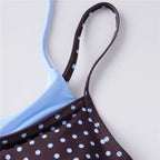 VacationGrabs Women's Double Layered Bikini Set Dot Print Halter Bra with Side Tie-up Low Waist Shorts 2 Pcs Swimsuit Beachwear