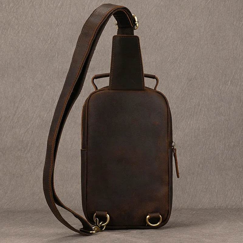 Big Size Leather Chest Bag Crazy Horse Sling Crossbody for Men - VacationGrabs
