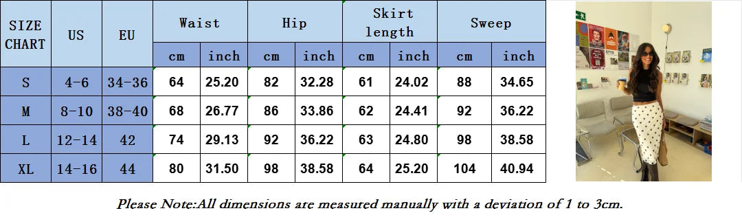 VacationGrabs Womens Casual Midi Skirt Elegant Polka Dot Print Bodycon Pencil Skirt for Party Workout Daily Wear Summer Y2K Streetwear