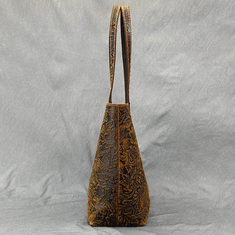 Retro Genuine Leather Shoulder Bag for Women Luxury Designer Tote - VacationGrabs