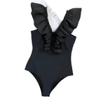 Ruffle Print Floral One Piece Slimming Swimwear - VacationGrabs