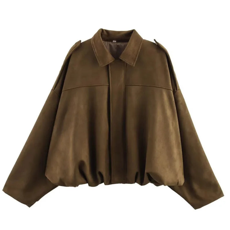 Women's Batwing Sleeve Zip-Up Jacket, Loose Fit Short Coat