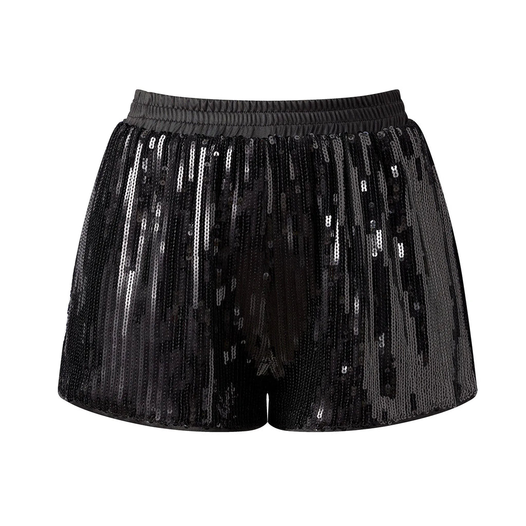 VacationGrabs Y2K Sparkle Sequined Shorts Elastic Waist Loose Fit Glitter Hot Pants Women Nightclub Rave Festival Party Casual Bottoms