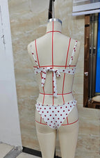 VacationGrabs Women Dots Print 2pcs Bikini Set Holiday Swimsuits Tie-Up Back Bikini Tops Low Rise Thongs Female Bathing Suit Beachwear