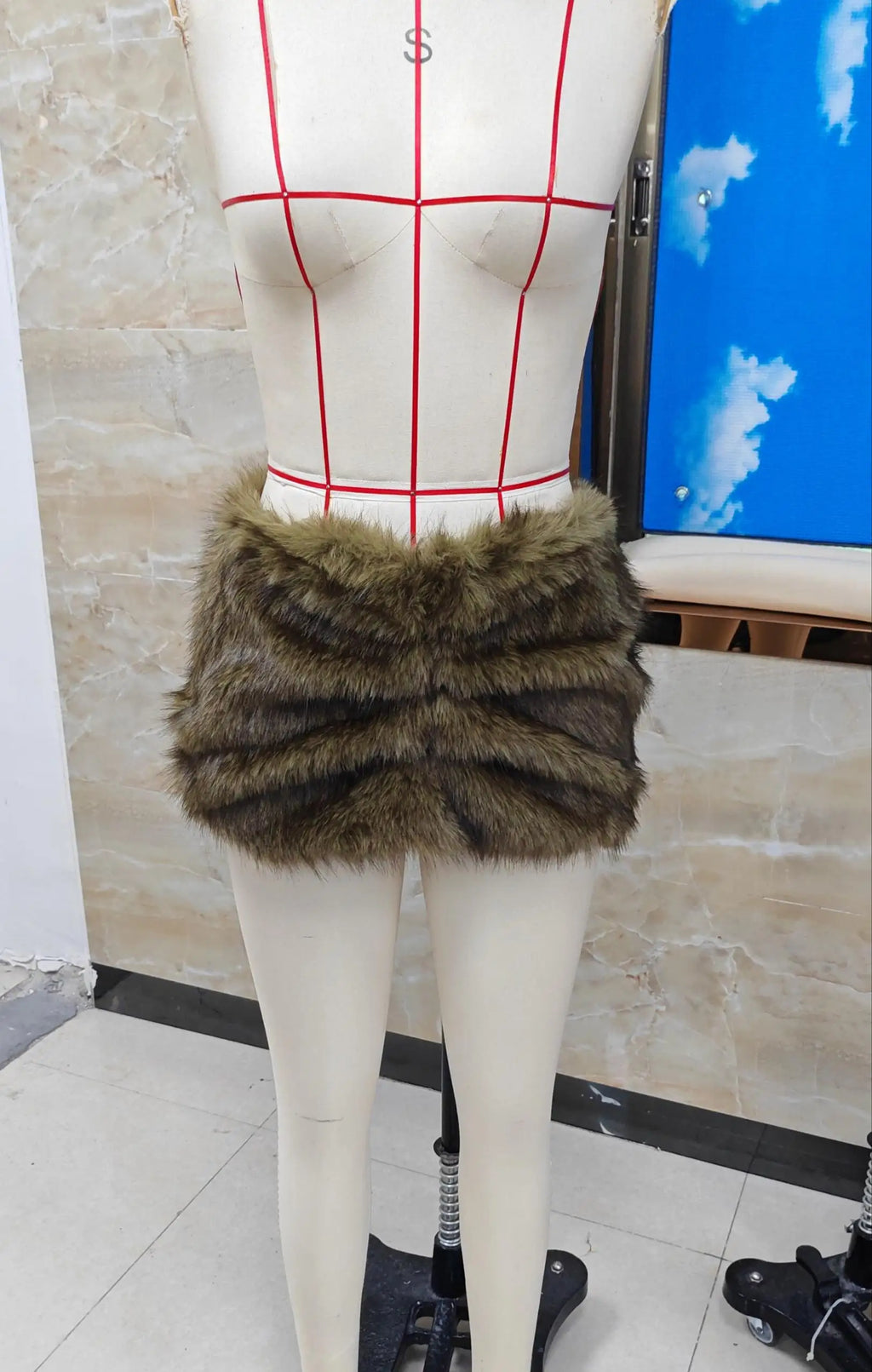 VacationGrabs Summer Fur Mini Skirt Elegant Lady Ruched Low Rise Bodycon Skirt Y2K Vintage Plush Pencil Skirt Chic Women Party Club