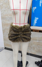VacationGrabs Summer Fur Mini Skirt Elegant Lady Ruched Low Rise Bodycon Skirt Y2K Vintage Plush Pencil Skirt Chic Women Party Club