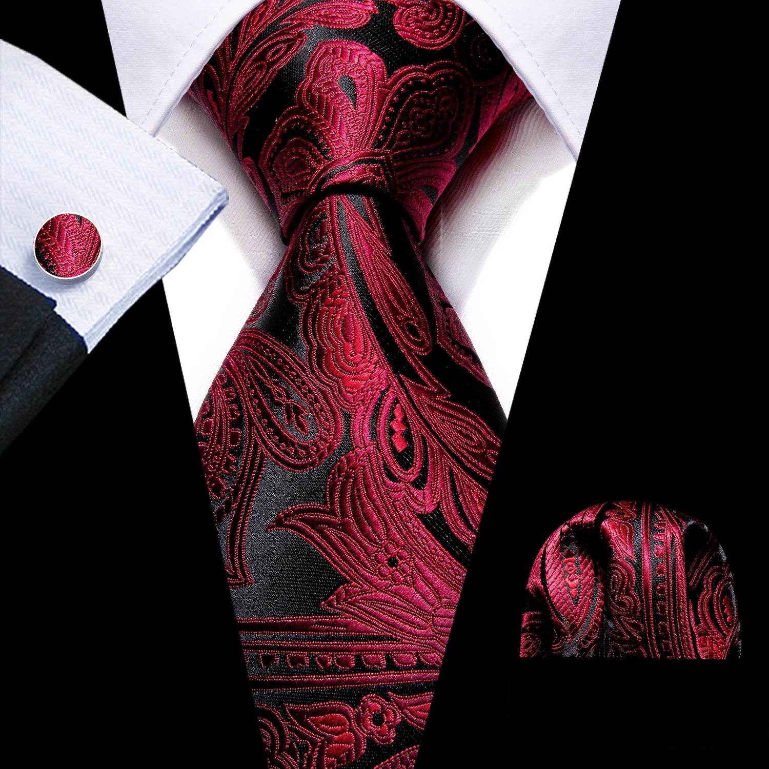 Red Plaid Silk Tie Set for Men - VacationGrabs