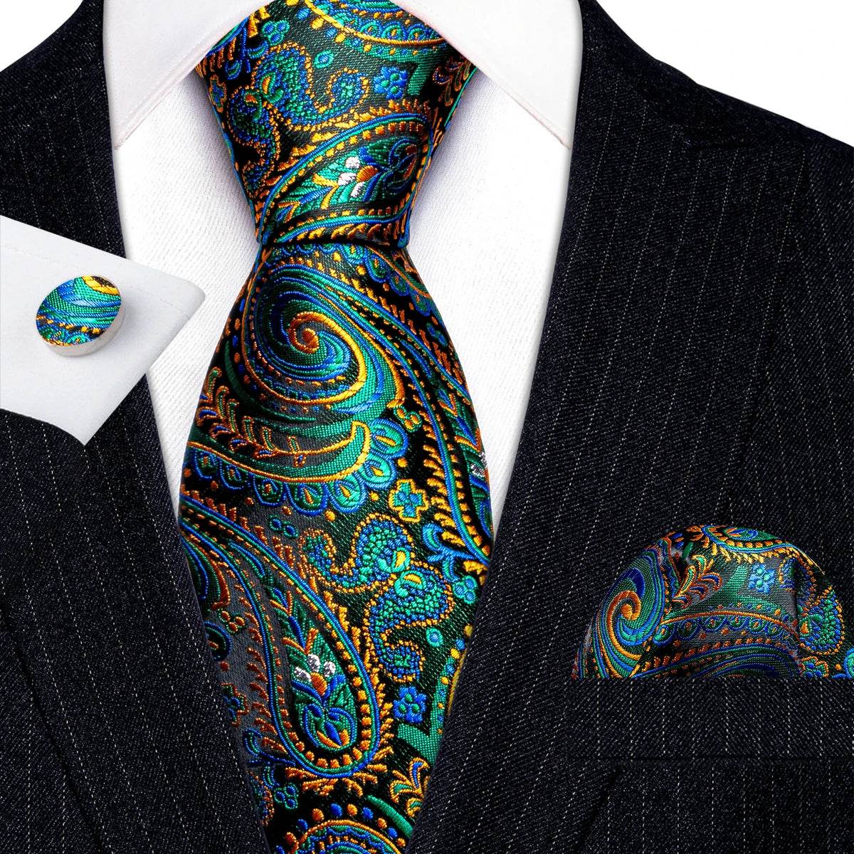Green Silk Tie Set for Men: Multiple Shades Available - VacationGrabs