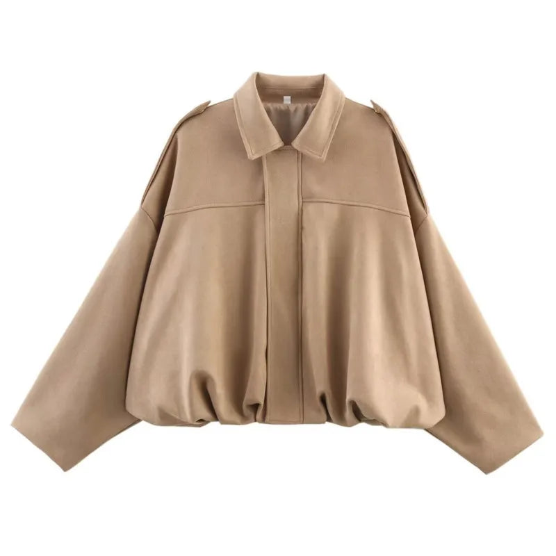 Women's Batwing Sleeve Zip-Up Jacket, Loose Fit Short Coat