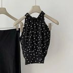 Polka Dot Halter Neck Off-Shoulder Top for Women