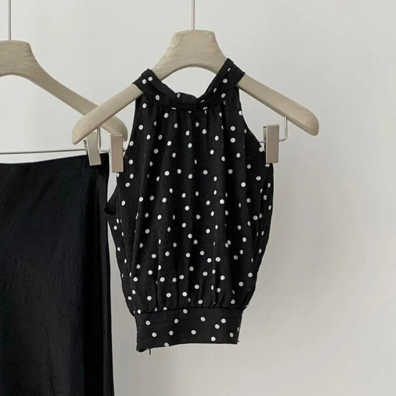 Polka Dot Halter Neck Off-Shoulder Top for Women