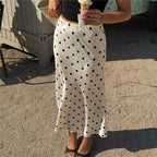 VacationGrabs French Vintage Polka Dot Satin Skirt High Waist Silky Midi Skirt Elegant Retro Print For Women Summer Y2K Streetwear
